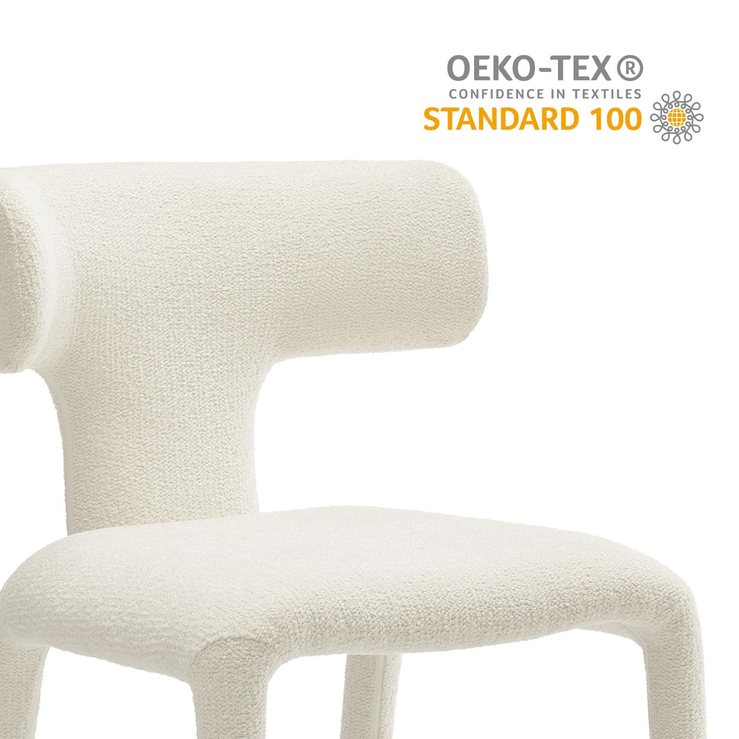 Modway Stellan Upholstered Boucle Dining Chair in Cream – Fabric Accent Chair with Curved Backrest – Armless Side Chair for Dining or Living Room