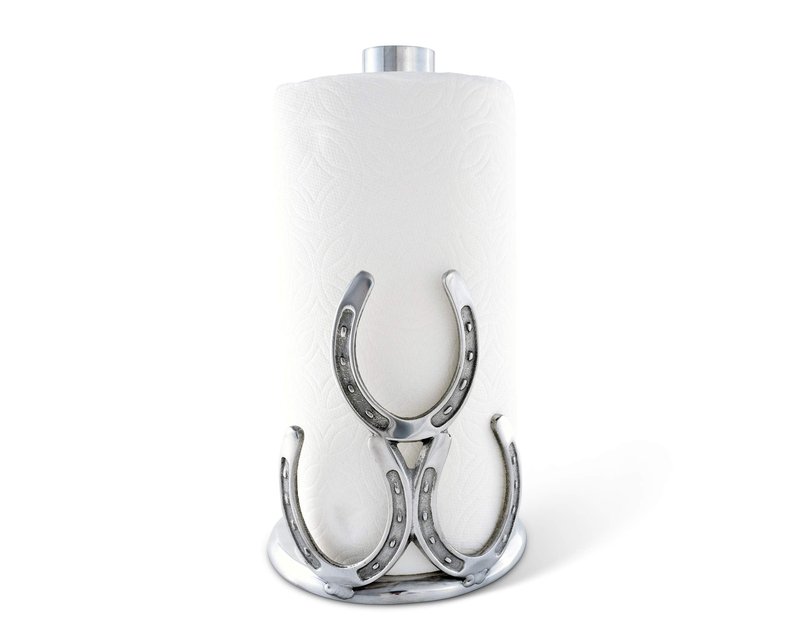 Arthur Court Aluminum Horseshoe Western Cowboy Decorative Countertop Paper Towel Holder Standing 12.5 inch Tall