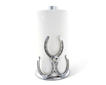 Arthur Court Aluminum Horseshoe Western Cowboy Decorative Countertop Paper Towel Holder Standing 12.5 inch Tall