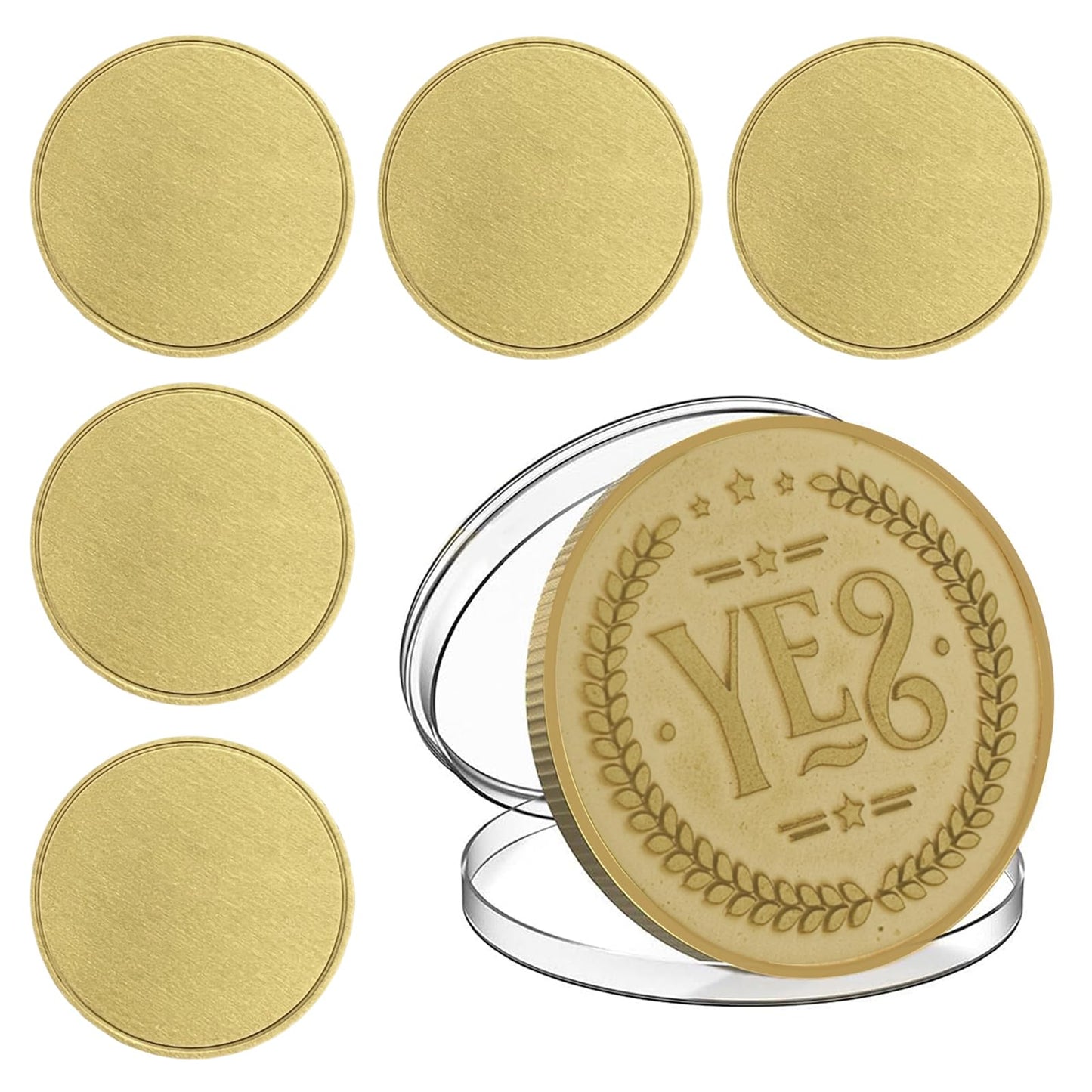 hansmaker Blank Brass Coin for Laser Engraving, 40mm Diameter, 4mm Thickness, Solid Brass Challenge Coin Blank with Acrylic Protection Case for DIY Crafts Commemorative Collection, 5pcs