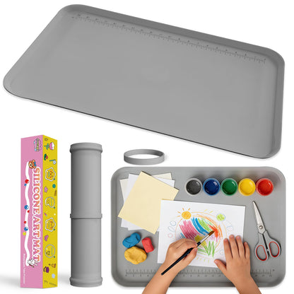 Silicone Art Mat for Crafts, 24" x 16" Silicone Craft Mat with Raised Sides to Stay Tidy, Play Sand, Painting, Slime, Legos, Resin & Jewelry-Making, DIY Crafts Mat (Grey)