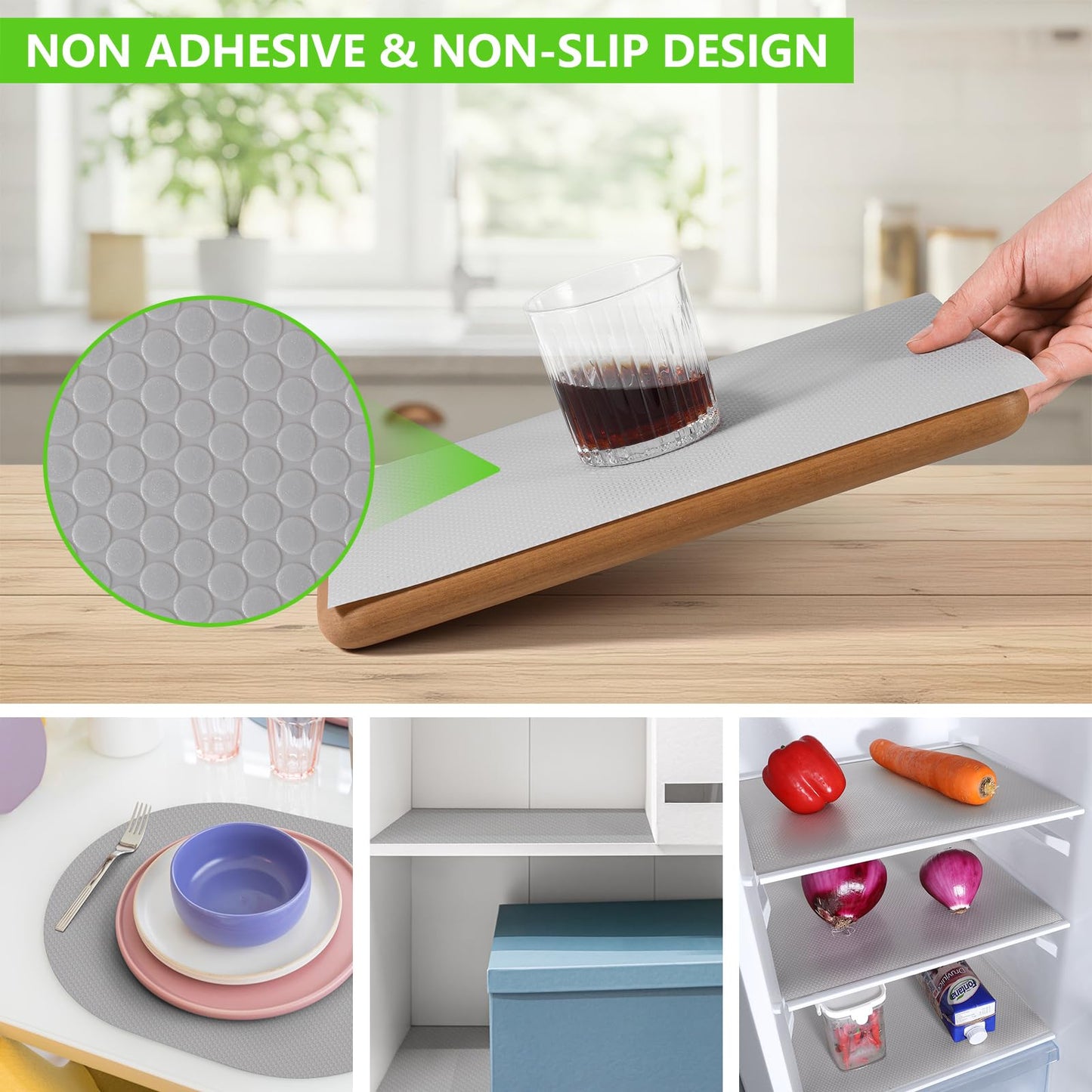 Shelf Liners for Kitchen Cabinets Non Adhesive Drawer Liner for Bathroom Waterproof Refrigerator Liners for Shelves Fridge Plastic Mats Cabinet Cupboard Liner Light Gray 11.8 x 59 Inches