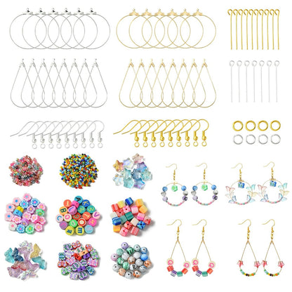 Echoed Elegance DIY Earring Making Kit with Butterfly Glass, Flower Polymer Clay Beads, Mixed Color Metal Findings, Storage Box for Dangle Earrings, Hoop Earrings and Personalized Gifts