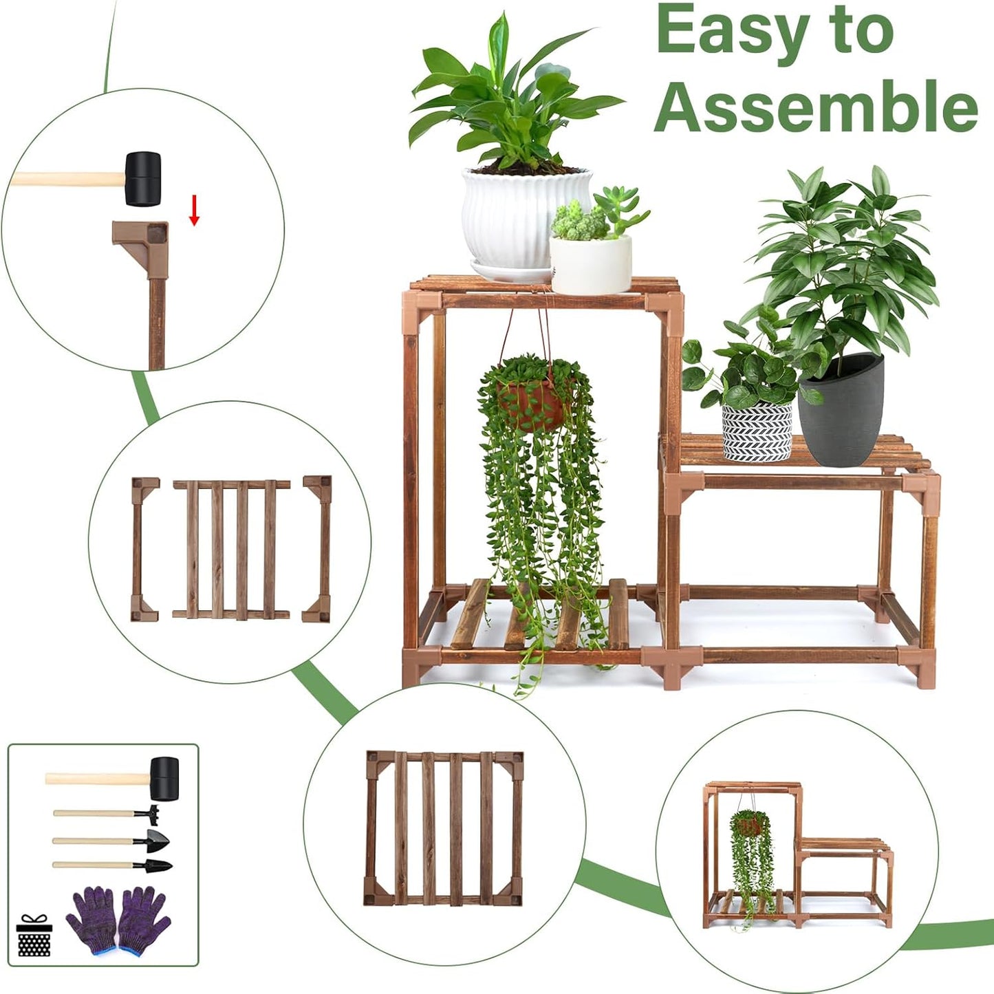 XXXFLOWER Plant Stand Indoor Outdoor, 3 Tiers Wood Plant Shelf for Multiple Plants, Large Rack