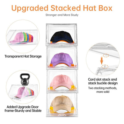 2 Pack Hat Organizer for Baseball Caps,Large Clear Cap Organizer with Drawer,Hats Holder Box for Closet with Sliding Tray,Stackable Hat Rack Display Case,Multi-use Hat Case for Caps,Each Holds 12 Hats