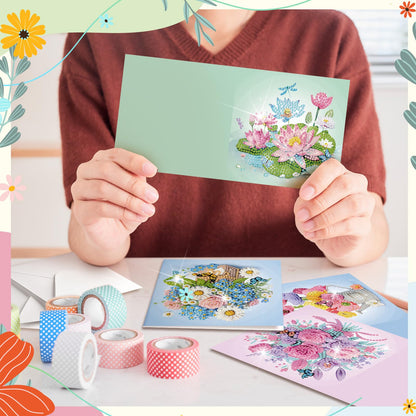 Saillong 12 Pack Flower Diamond Painting Greeting Card Kits DIY Pastel Floral Diamond Art Cards with Envelopes Flower 5D Rhinestones Paint Card for Adults DIY Craft Family Friend Birthday Gifts