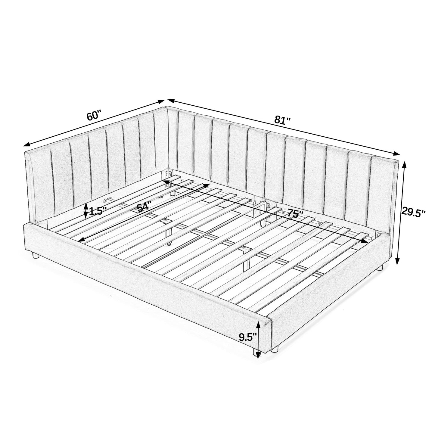 DNYN L-Shaped Velvet Daybed with Backrest and Armrest for Bedroom/Guest Room, Full Size Upholstered Sofabed Frame with Wooden Slats Support, No Box Spring Needed & Easy Assemble