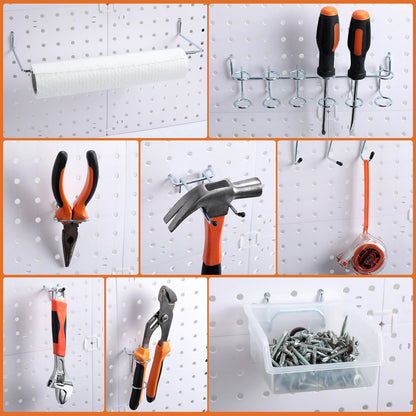 Zubebe 106 Pcs Pegboard Hooks Assortment with Bins, Pegboard Accessories Organizer Kit Include Bins with Hooks and Loops Paper Towel Craft Holder for Hanging Tool(Silver, Clear)