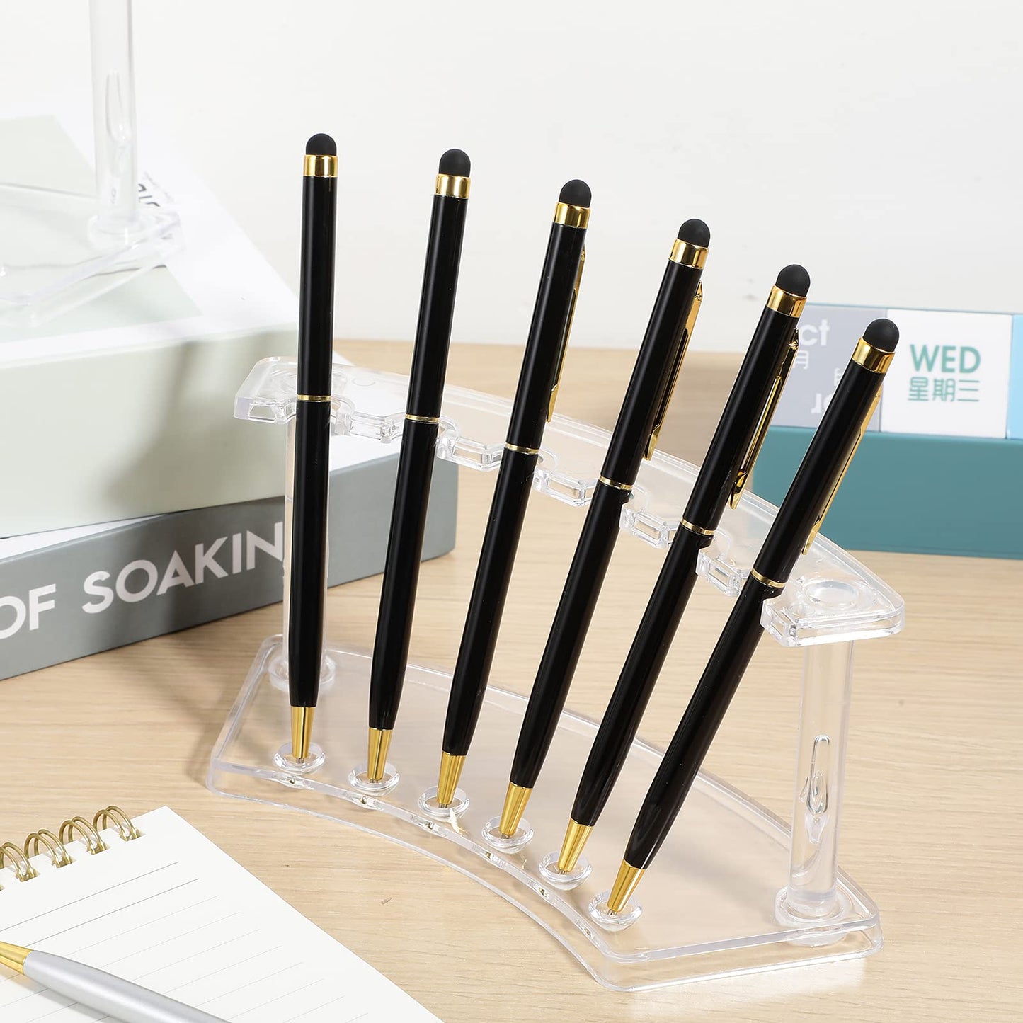 Chinco 10 Pieces Plastic Pen Holder Clear Display Stand 6-slots Display Stand Eyebrow Pen Makeup Brush Rack Organizer for Back to School Office Home Supplies, Vertical