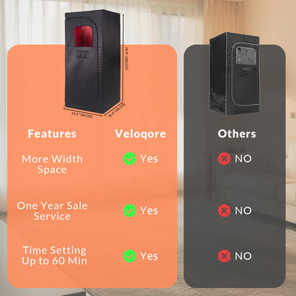 Veloqore Dry Infrared Sauna, Saunas Box with Red Light Therapy for Relaxation, Detox and Muscle Relief, 9 Levels Home Saunas with Carbon Crystal Heating, Portable Sauna for Home, Bedroom, Living Room