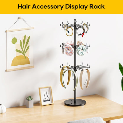 ORLESS 3 Tier Rotating Jewelry Display Stand, Keychain Display Stand with 36 Hooks, Black Metal Retail Display Spinning Holder for Vendor, Spinning Display Rack for Necklace Bracelet Earring Organizer