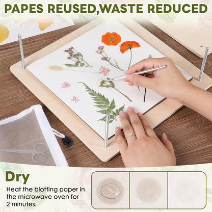 GTQYYF Flower Press Kit 11" x 11" Large Wooden Flower Presser, 10-Layer Flower Pressing Kit for Adults & Teens, DIY Wedding Bouquet Preservation, Dried Flower Art, Pressed Flower & Leaf Crafts
