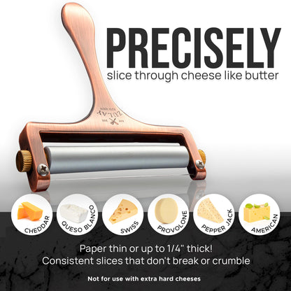 Zulay Adjustable Cheese Slicer - Wire Slicer For Mozzarella, Cheddar, Gouda - Heavy Duty With 2 Extra Wires (Copper)