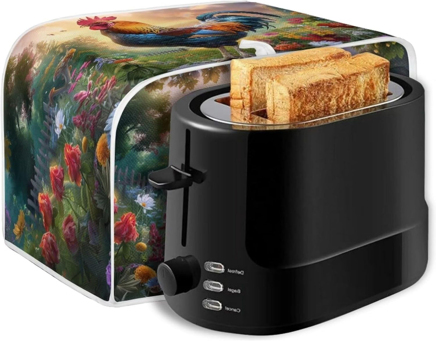 Rooster Bread Maker Cover, Washable 2 Slice Dust Cover, Anti-Sputtering Kitchen Appliance Protection (Green)