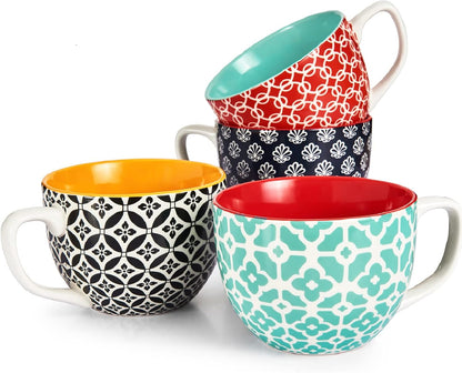 24oz Set 4, DOWAN Mosaian Soup Mugs, Large Coffee Mugs of Soup Mugs With Handles, Ceramic Mugs
