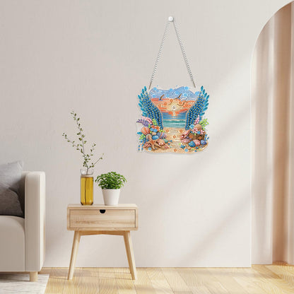 GHHKUD Summer Beach Diamond Art Hanging Kits for Adults, DIY Double Sided Diamond Arts Painting Hanging Wing, Special Shaped Acrylic Ornaments Pendants for Window Home Garden Wall