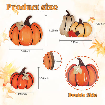 3PCS Wooden Pumpkin Fall Decor- Double Side Fall Pumpkin Decorations for Home Thanksgiving Table Centerpieces for Home, Office, Mantel and Shelf Autumn Decorations (D3)