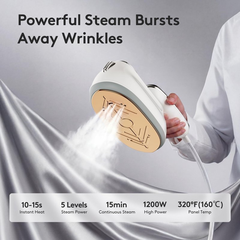 Kenbiref Travel Steamer for Clothes – 2026 Upgrade #1! 1300W Power 【160mL Tank & 10s Heat-Up】, 110-240V, 180° Rotating Handle, 6 Modes Ultra-Slim LCD Display – Perfect for Home & World Travel.
