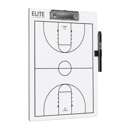 Elite Clipboards Basketball White Dry Erase Coaches Clipboard | Double-Side Basketball Coaching Whiteboard with Marker