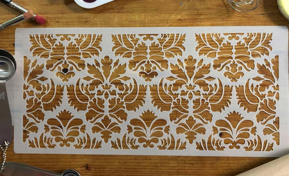 Designer Stencils C405 Damask Cake Tier, 5 Cake Stencil, Beige/semi-transparent, 3.1" x 13.5"