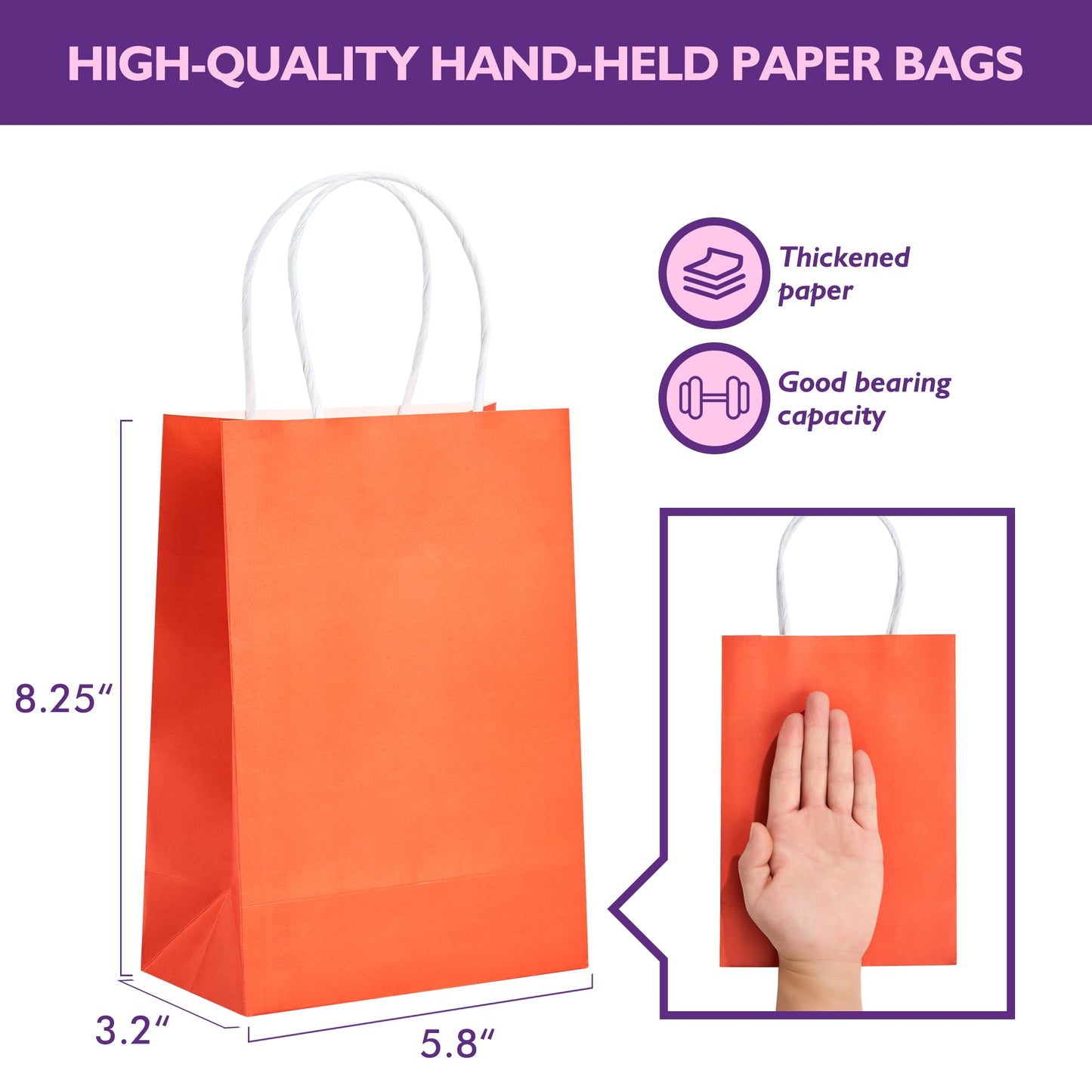 32 Pack Paper Gift Bags with Handles, 5.8"×3.2"×8.25" Party Favor Bags, Small Goodie Bags Bulk for Birthday, Crafts, Wedding, Party Supplies (Halloween Orange)