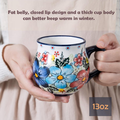 ALMA 12oz Handpainted Microwave Safe Coffee Mug, Unique Ceramic Tea Mug For Girl Friend,Mother, Woman(Assorted Flowers,Medium)