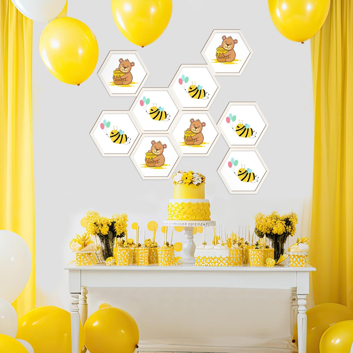 Gerrii 12 Pcs 8.2 Inch Honeycomb Decorations Unfinished Wooden Hexagon Wall Decor Hexagon Wall Stickers Decorative Wood Honeycomb Beehive Sign for Baby Shower Honeybee DIY Birthday Party Decor