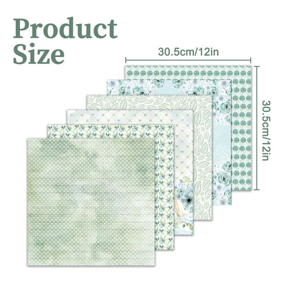 24 Sheets Scrapbook Paper, 12 x 12 Inch Floral Background Decorative Paper, Double Sided Romantic Patterned Scrapbooking Paper, Scrapbooking Supplies for DIY Album Decoupage or Card Making (Green)