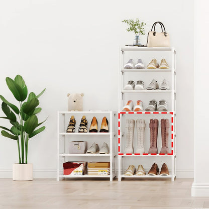 SOKOSEN 3-Tier Small Shoe Rack, Metal Stackable Kids Shoe Shelf Storage Zapateras Organizer,Narrow Shoe Rack Sturdy for Closet Hallway Entryway Living Room Bedroom (White)