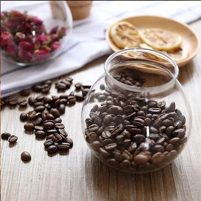 DNIENKGE 17oz Spherical Glass Jar with Cork Lid Airtight - Kitchen Glass Jar for Preserving and Storing candy, tea, Coffee, Spice, flour, Beans etc (2)
