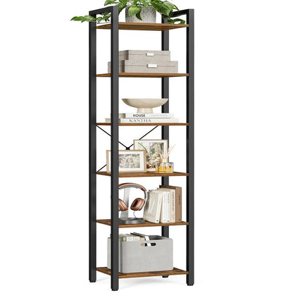 VASAGLE 6-Tier Bookshelf, Bookcase with Steel Frame, Book Shelf for Living Room, Home Office, Study, 11.8 x 15.7 x 73.2 Inches, Industrial Style, Rustic Brown and Ink Black ULLS101B01