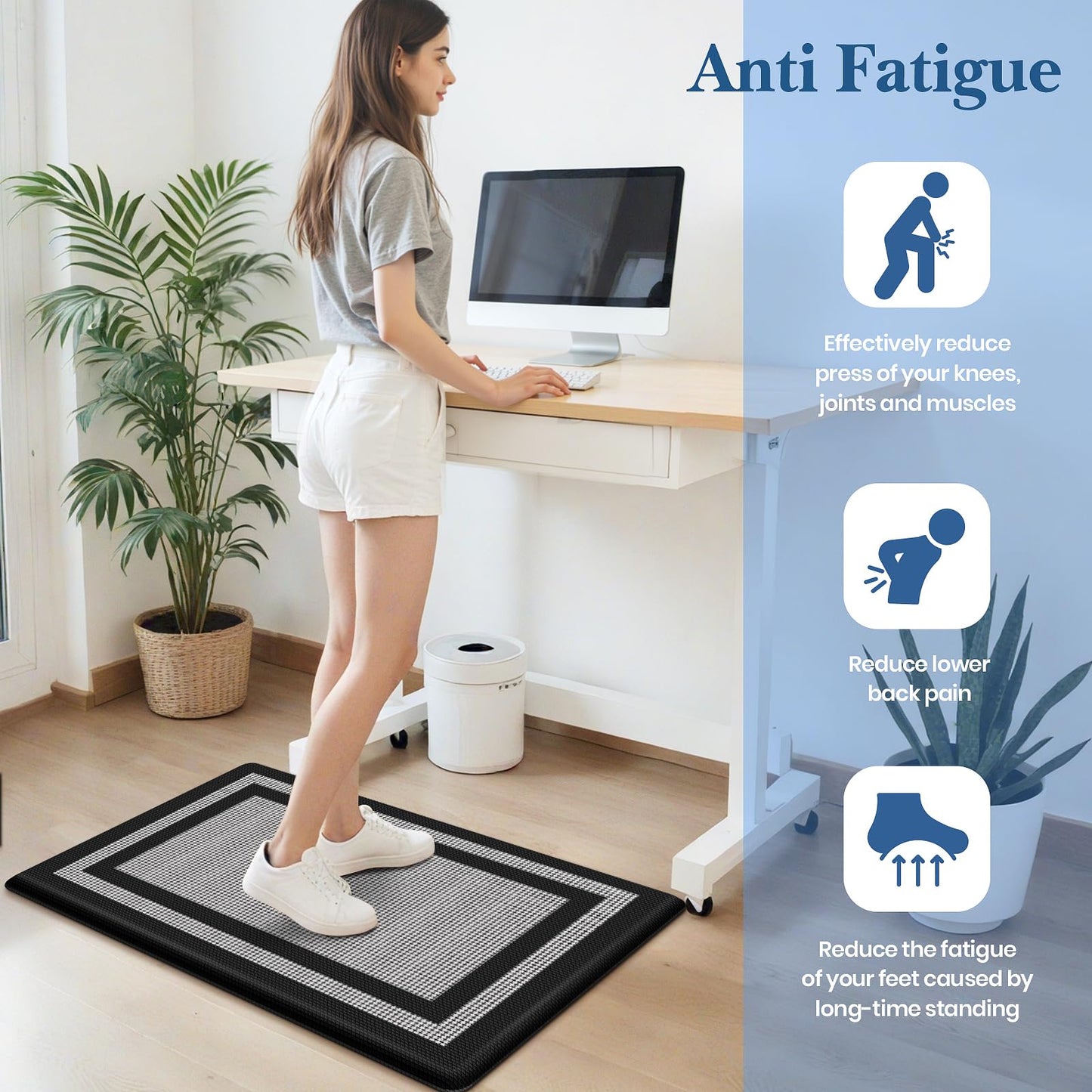 LuxStep Kitchen Mats [2 PCS] Cushioned Kitchen Rugs Anti-Fatigue Floor Comfort Mat,Non-Slip Standing Desk Mat,Waterproof Kitchen Rug Set for Kitchen,Floor,Office,Classic Black
