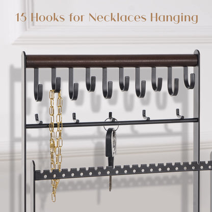 ProCase Jewelry Organizer Stand Necklace Organizer Earring Holder, 6 Tier Jewelry Stand Necklace Holder with 15 Hooks, Jewelry Tower Display Rack Storage Tree for Bracelets Earrings Rings -Black