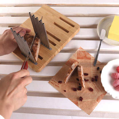 Resbywarm Bamboo Bread Slicer for Homemade Bread,Stainless Steel Slicing Guide for Bread, Adjustable Width, Foldable and Compact Cutting Guide, Bread Slicer for Sourdough Rounds, Bagels, Cake,Toast