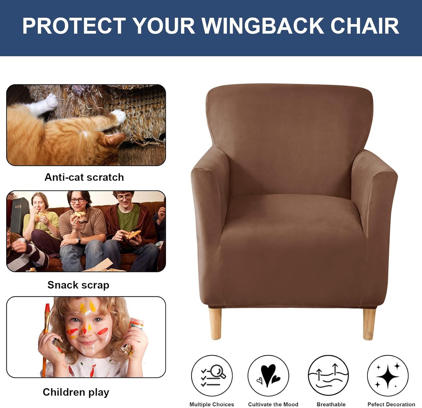 1-Piece HAOYONG Banquet Armchair Slipcover Stretch Velvet Chair Covers Armchair Sofa Covers Soft Arm Chair Cover
