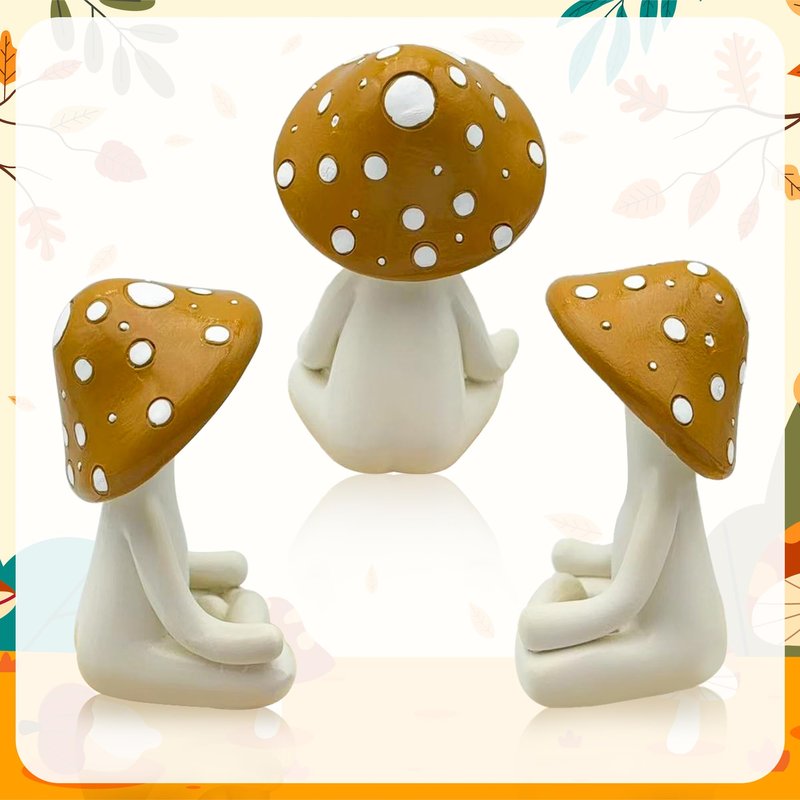CYjorkbgg Meditation Mushroom Resin Statue - Cute Meditation Mushroom Statue for Desk Living Room Resin Figurine for Home Patio Office Decoration Cute Plant Statues for Tabletop Garden Backyard Decor