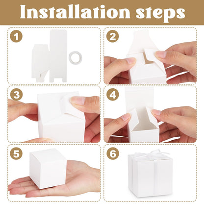Adecortalk 100 Pcs Mini White Gift Boxes 2x2x2 Inches White Party Favor Boxes Gift Candy Boxes with Ribbons for Birtyhday Wedding Baby Shower Graduation Bridal Shower Halloween Christmas Valentine Gifts