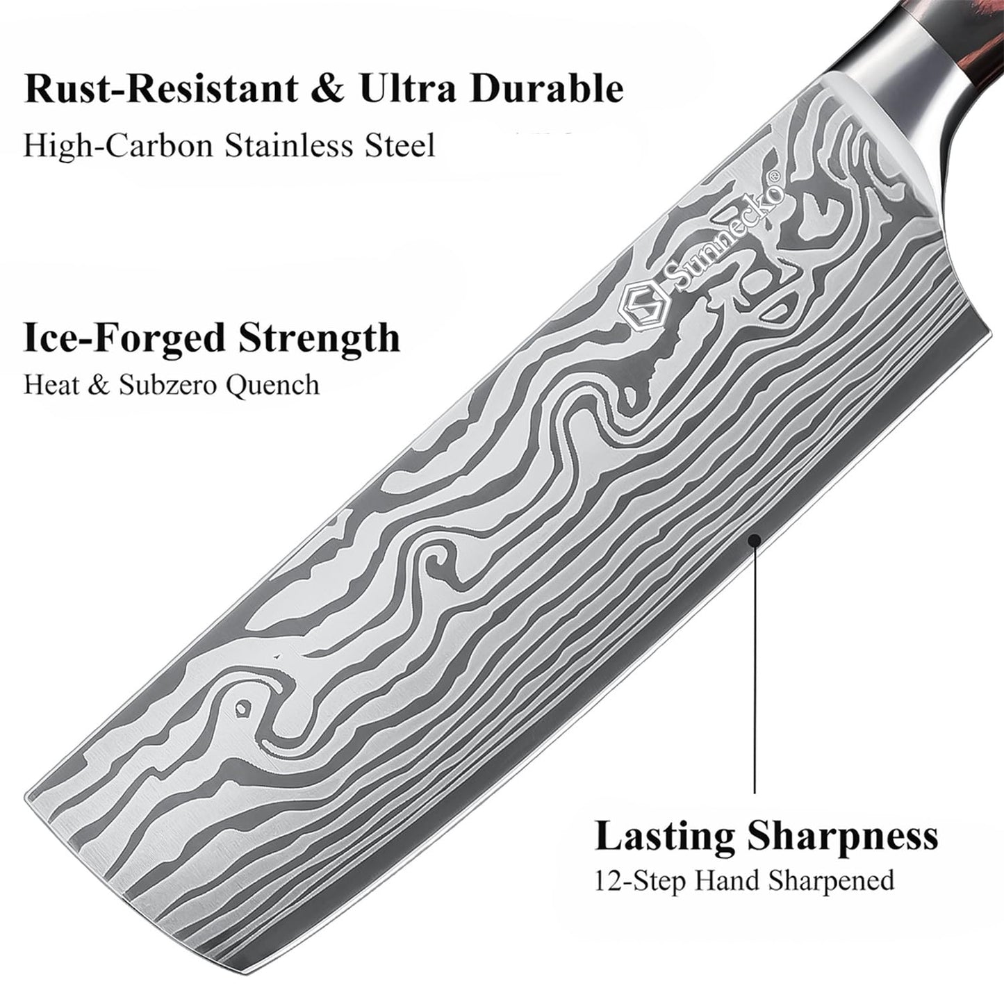 Sunnecko Japanese Nakiri Knife 7 Inch - 15° Edge Carbon Steel Chef Knife Full Tang Forged Blade Vegetable Cleaver with Sheath, Kitchen Gift for Home Cooks & Pros, Father's Day Box