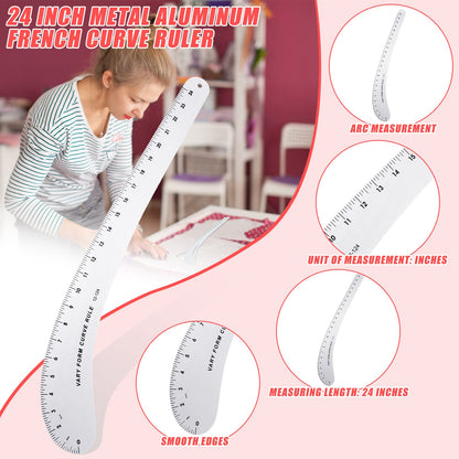 Xuhal French Curve Square Ruler Solid Aluminum Vary Form French Curve Hip Measuring Ruler for Making Crafts Sewing Design Supplies(Curve)