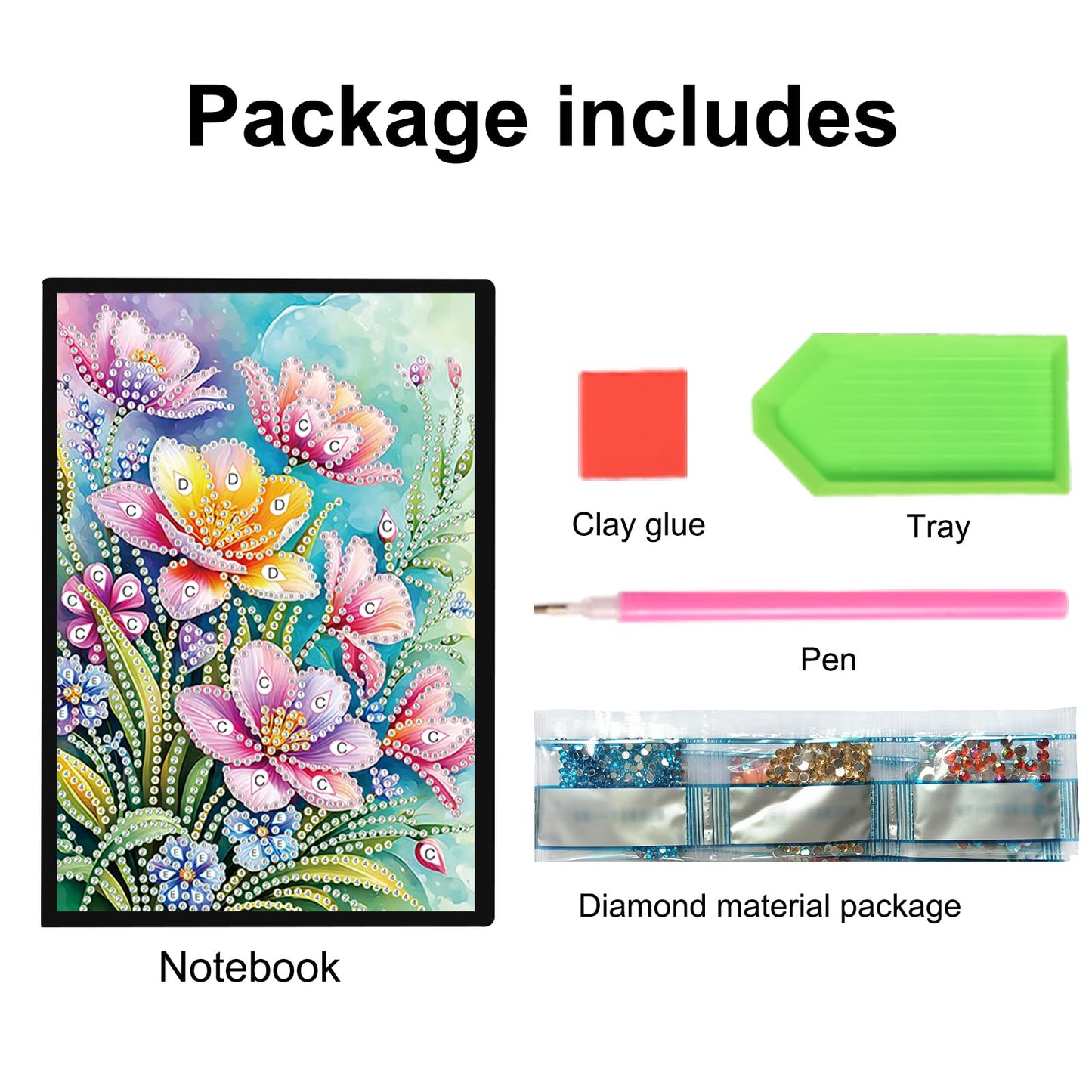 JISHSHAY Diamond Painting Notebook Journal Diamond Art Note Book Gem Art Sketch Book Gem Painting Diary Mosaic Kits for Adults Blank Notebook with Special Drills 14.5×21cm/5.7×8.26in Flower