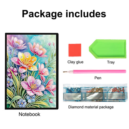 JISHSHAY Diamond Painting Notebook Journal Diamond Art Note Book Gem Art Sketch Book Gem Painting Diary Mosaic Kits for Adults Blank Notebook with Special Drills 14.5×21cm/5.7×8.26in Flower