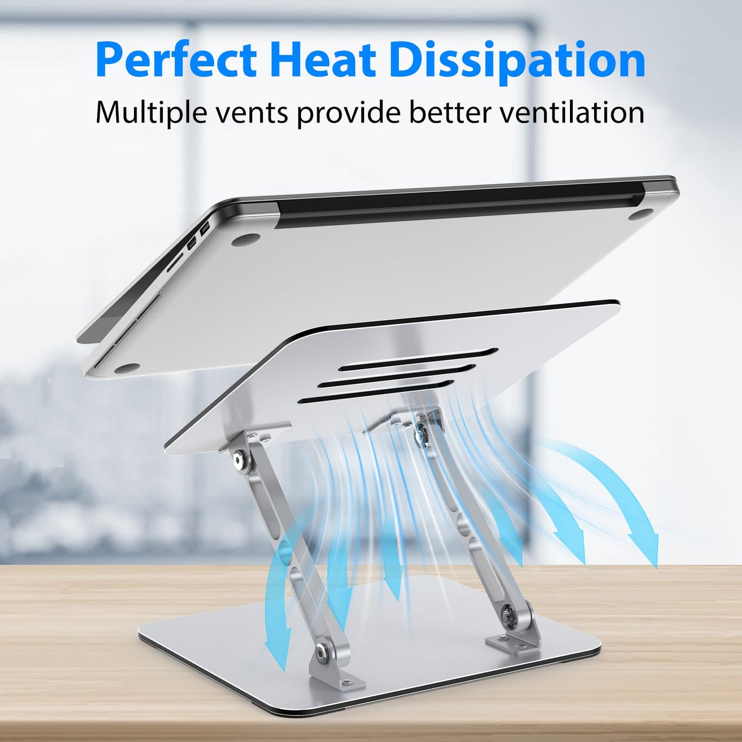 Gogoonike Laptop Stand for Desk, Adjustable Laptop Riser, Metal Foldable Computer Stand Holder Portable Notebook Mount, Ventilated Cooling Notebook Stand Compatible with 10-15.6” Laptops