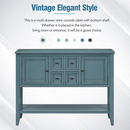 Amposei Modern Farmhouse Wood Buffet 45-Inch Entryway Console Table with Storage, Sideboard Cabinet with Drawers & Shelf for Living Room Kitchen Hallway, Dark Blue