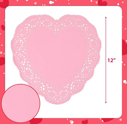 100 Pcs 12 Inch Valentine Heart Doilies Cutouts Paper Lace Doily Red Craft Gift Set for Table Party Decorations