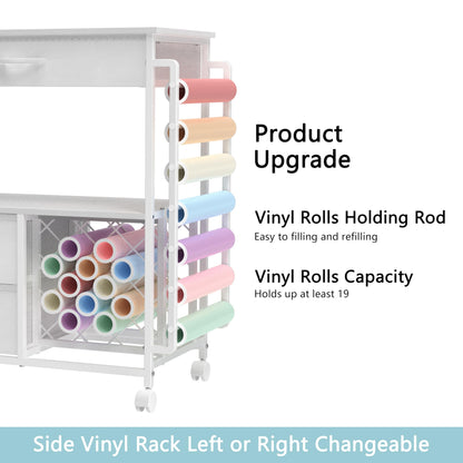 VENNQD Storage cart Compatible with Cricut Machines Stand Cutting Machine Stand with Drawers and Vinyl Roll Holder Rolling Craft Cabinet Table for Cricut Craft Workstation for cart Craft Room (White)