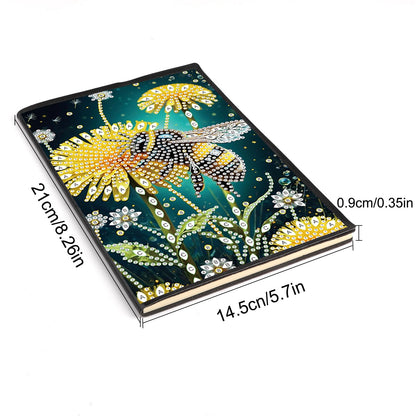 JISHSHAY Diamond Painting Notebook Journal Diamond Art Note Book Gem Art Sketch Book Gem Painting Diary Mosaic Kits for Adults Blank Notebook with Special Drills 14.5×21cm/5.7×8.26in Flower Bee