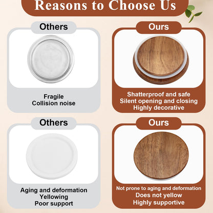 2 Pack Lids for Weck Jars 100mm Opening Acacia Tulip Glass Jar Lid with Silicone Airtight Jar Wooden Lids Fits for Weck Jar Models 738 739 740 741 742 743 744 745 748 974