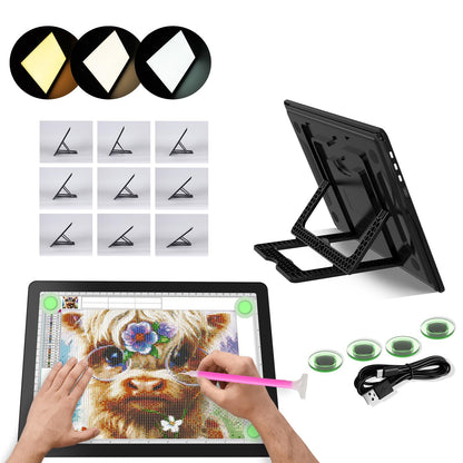 YINGWOND Rechargeable A4 Light Pad with Stand,7100LUX Magnetic Diamond Art Light Board,3 Light Colors,Adjustable Brightness,Portable Wireless Light Box for Tracing,Drawing,Sketching