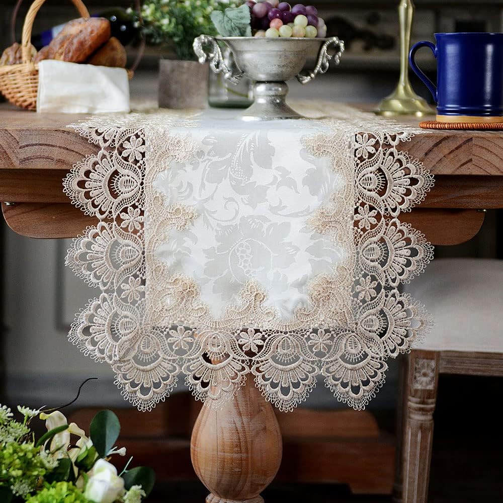 16 70 Inch) ARTABLE Lace Table Runners Rope Embroidery Dresser Scarf Retro Classic Pattern Flowers Natural Fabric