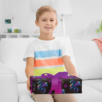 Altarho Dragon Wrapping Paper Roll for Kids Boys Women Men - Neon Dragon Print Mythic Gift Wrap Sheets for Birthday Adult Anime Party Supplies Total 28.5sq.ft
